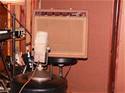 One our favorite clean tone rigs for this session.  The vintage RCA broadcast ribbon mic sounds beautiful in front of a small, quiet amp.
